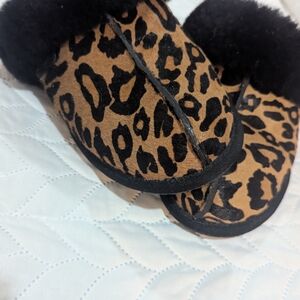 UGG Leopard Print Slippers with Black Fur
